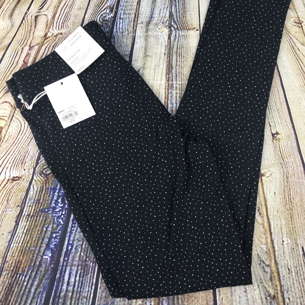 Lauren Conrad Leggings Mid Rise Black Polka Dot